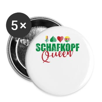 Schafkopf Queen Kartenspiel Spielkarte - Buttons groß 56 mm (5er Pack) - Weiß - Vorne