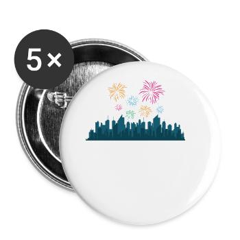 Skyline pour le réveillon du Nouvel An et le réveillon du Nouvel An Building City - Lot de 5 grands badges (56 mm) - blanc - Devant
