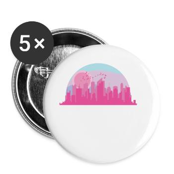 Skyline Rosa Pink bunt Gebäude Stadt - Buttons groß 56 mm (5er Pack) - Weiß - Vorne