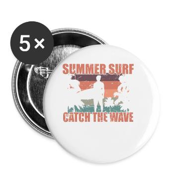Summer Surf Catch the Wave Surfing - Buttons large 2.2''/56 mm (5-pack) - white - Front