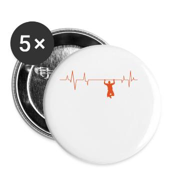 Klimmzug an der Herzschlag Linie Fitness - Buttons groß 56 mm (5er Pack) - Weiß - Vorne