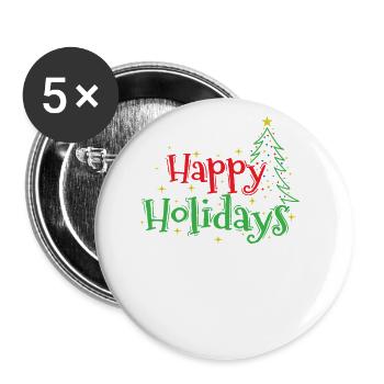 Happy Holidays Weihnachten Familienzeit - Buttons groß 56 mm (5er Pack) - Weiß - Vorne