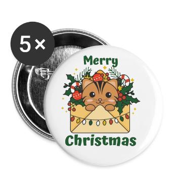 Chat Lettre de Noël Animaux d’hiver Chats - Lot de 5 grands badges (56 mm) - blanc - Devant