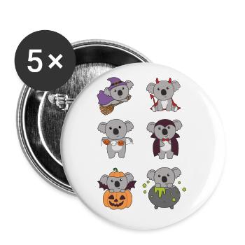 Koala Halloween Hexe Teufel Kürbis Vampier Kostüm - Buttons groß 56 mm (5er Pack) - Weiß - Vorne
