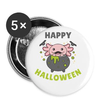 Axolotl Happy Halloween Hexenkessel Fledermaus - Buttons groß 56 mm (5er Pack) - Weiß - Vorne