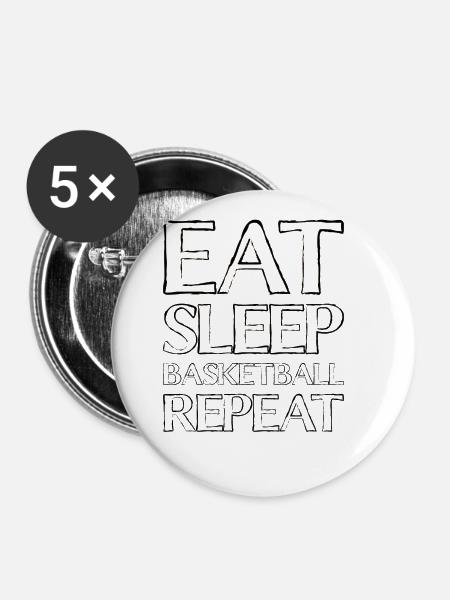 Essen Schlafen Basketball - Buttons groß 56 mm (5er Pack) - Weiß