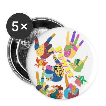 Power Of Hands - Buttons large 2.2''/56 mm (5-pack) - white - Front