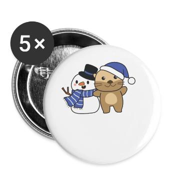 Otter mit Schneemann im Winter zu Weihnachten - Buttons groß 56 mm (5er Pack) - Weiß - Vorne