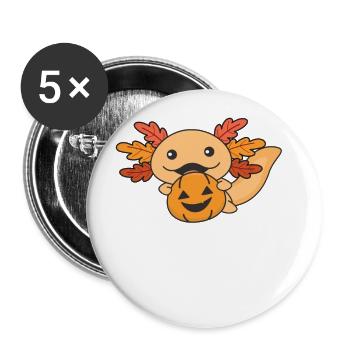 Herbst Axolotl mit Herbstblättern Kürbis Herbst - Buttons groß 56 mm (5er Pack) - Weiß - Vorne