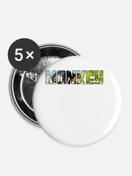 Affe - Buttons groß 56 mm (5er Pack) - Weiß