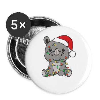 Nashorn Weihnachten Winter Tiere Nashörner - Buttons groß 56 mm (5er Pack) - Weiß - Vorne