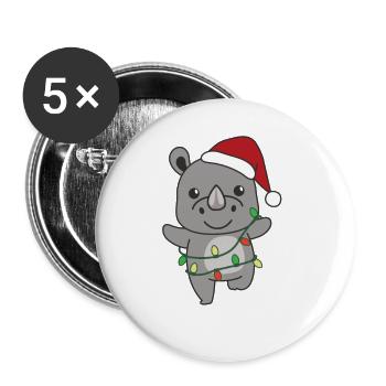 Nashorn Weihnachten Winter Tiere Nashörner - Buttons groß 56 mm (5er Pack) - Weiß - Vorne