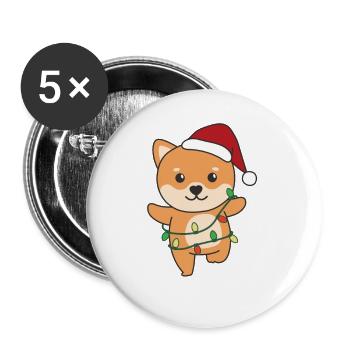 Shiba Inu Weihnachten Winter süße Hunde - Buttons groß 56 mm (5er Pack) - Weiß - Vorne