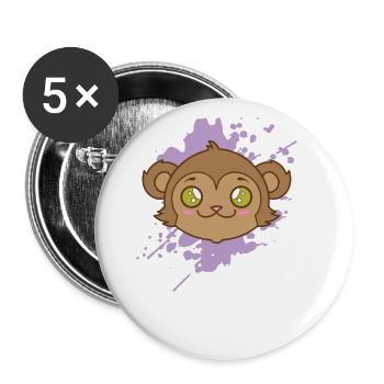 Affe im japanischen Kawaii Stil Tier - Buttons groß 56 mm (5er Pack) - Weiß - Vorne