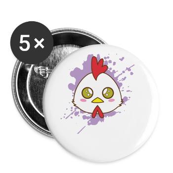 Poulet Coq dans le style Kawaii Animal Japan - Lot de 5 grands badges (56 mm) - blanc - Devant