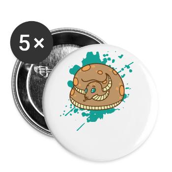 Schlange im japanischen Kawaii Stil Tier - Buttons groß 56 mm (5er Pack) - Weiß - Vorne