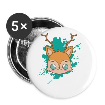 Reh Hirsch im japanischen Kawaii Stil Tier - Buttons groß 56 mm (5er Pack) - Weiß - Vorne