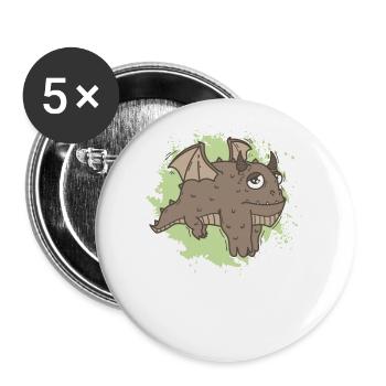 Dicker Drache in Kawaii lustiges Tier - Buttons groß 56 mm (5er Pack) - Weiß - Vorne