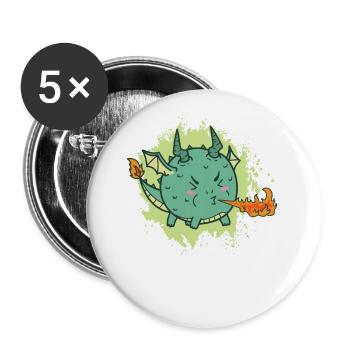 fat kawaii dragon spits fire - Buttons large 2.2''/56 mm (5-pack) - white - Front