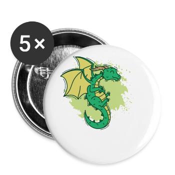 Dragon cool avec cornes drôle d’animal - Lot de 5 grands badges (56 mm) - blanc - Devant