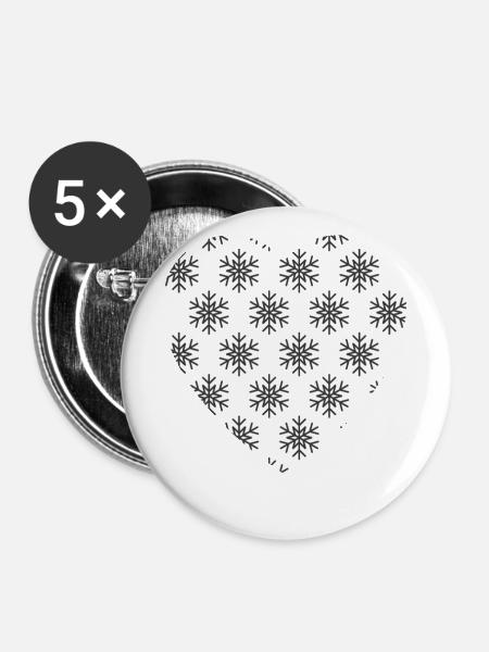 Herz Schneeflocken - Buttons groß 56 mm (5er Pack) - Weiß