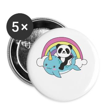 Narval Panda Ocean Unicorn kawaii Arc-en-ciel - Lot de 5 grands badges (56 mm) - blanc - Devant