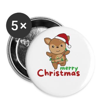 Reh fröhliche Weihnachten Winter Tiere Rehe - Buttons groß 56 mm (5er Pack) - Weiß - Vorne