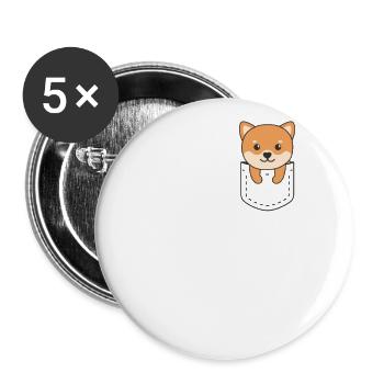 Shiba Inu chiens mignons dans la poche de poitrine - Lot de 5 grands badges (56 mm) - blanc - Devant