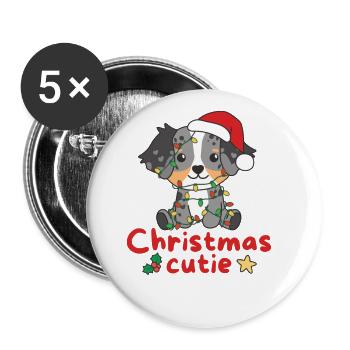 Australian Shepherd Hunde Christmas Cutie - Buttons groß 56 mm (5er Pack) - Weiß - Vorne