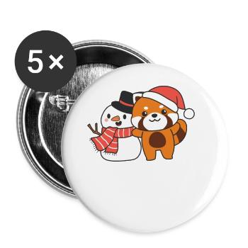 Rote Panda mit Schneemann im Winter zu Weihnachten - Buttons groß 56 mm (5er Pack) - Weiß - Vorne