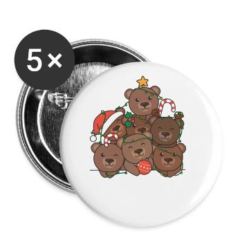 Bear Christmas Tree Funny Animal Christmas - Buttons large 2.2''/56 mm (5-pack) - white - Front