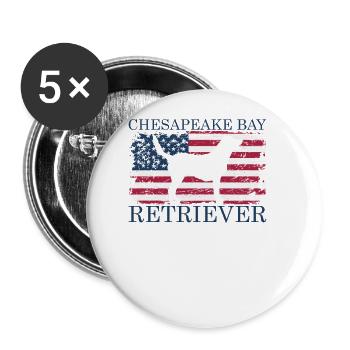 Chesapeake Bay Retriever mit USA Flagge - Buttons groß 56 mm (5er Pack) - Weiß - Vorne