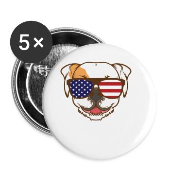 Bulldog avec des lunettes de soleil USA Pet - Lot de 5 grands badges (56 mm) - blanc - Devant