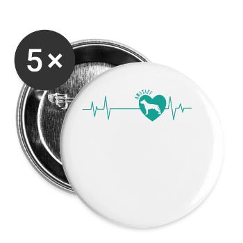 Ligne de battement de cœur Staffordshire Terrier - Lot de 5 grands badges (56 mm) - blanc - Devant