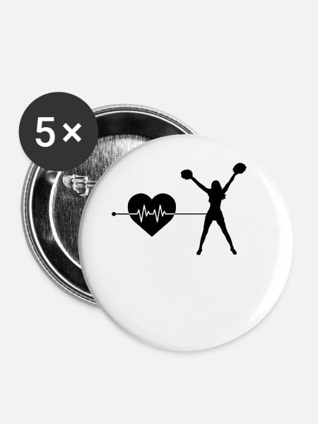 cheerleading Herzschlag - Buttons groß 56 mm (5er Pack) - Weiß