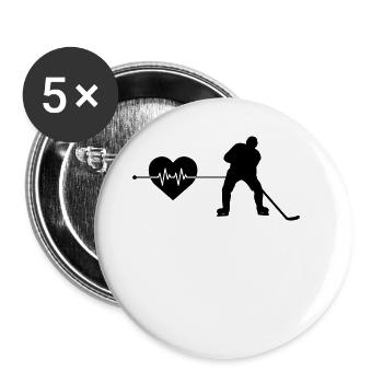 Eishockey Herzschlag - Buttons groß 56 mm (5er Pack) - Weiß - Vorne