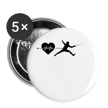 Fechten Herzschlag - Buttons groß 56 mm (5er Pack) - Weiß - Vorne