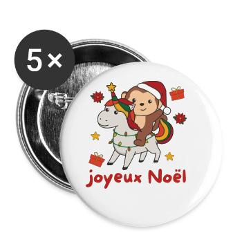 Weihnachts Einhorn Affe frohe Weihnachten Einhorn - Buttons groß 56 mm (5er Pack) - Weiß - Vorne
