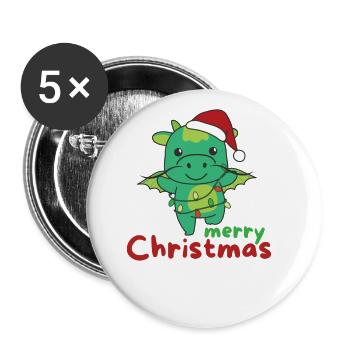 Dragon Merry Christmas Winter Animals Dragon - Buttons large 2.2''/56 mm (5-pack) - white - Front