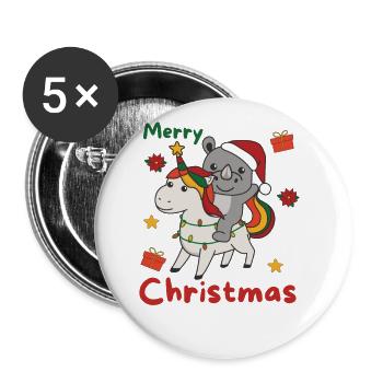 Christmas Rhinoceros Merry Christmas Unicorn - Buttons large 2.2''/56 mm (5-pack) - white - Front