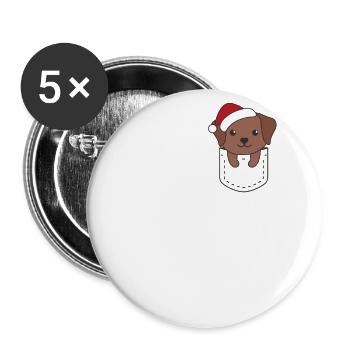 Fröhliche Weinachten süßer Labrador Brusttasche - Buttons groß 56 mm (5er Pack) - Weiß - Vorne