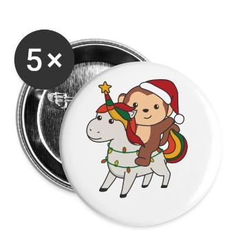 Licorne de Noël Singe Joyeux Noël Licorne - Lot de 5 grands badges (56 mm) - blanc - Devant