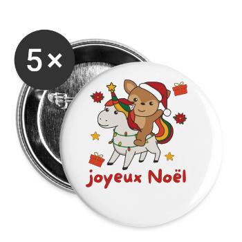 Weihnachts Einhorn Reh frohe Weihnachten Einhorn - Buttons groß 56 mm (5er Pack) - Weiß - Vorne