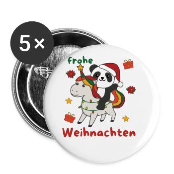 Weihnachts Einhorn Panda frohe Weihnachten Einhorn - Buttons groß 56 mm (5er Pack) - Weiß - Vorne