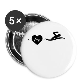Rythme cardiaque de nage - Lot de 5 grands badges (56 mm) - blanc - Devant