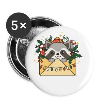 Raccoon Christmas Letter Winter Animals Raccoons - Buttons large 2.2''/56 mm (5-pack) - white - Front