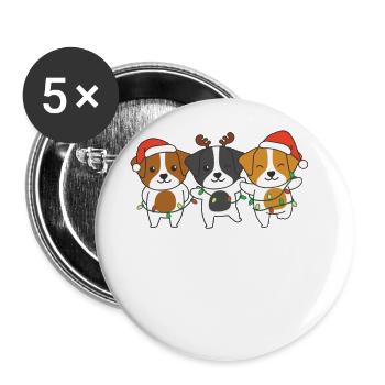 Jack Russell Weihnachten Weihnachtstier süße Hunde - Buttons groß 56 mm (5er Pack) - Weiß - Vorne
