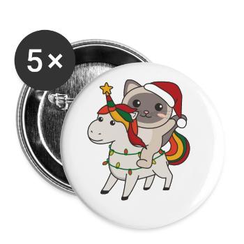 Weihnachts Einhorn Katze frohe Weihnachten Einhorn - Buttons groß 56 mm (5er Pack) - Weiß - Vorne