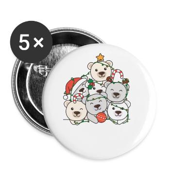 Arbre de Noël de l’ours polaire Drôle d’animal de Noël - Lot de 5 grands badges (56 mm) - blanc - Devant