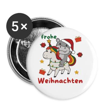 Weihnachts Einhorn Hippo frohe Weihnachten Einhorn - Buttons groß 56 mm (5er Pack) - Weiß - Vorne